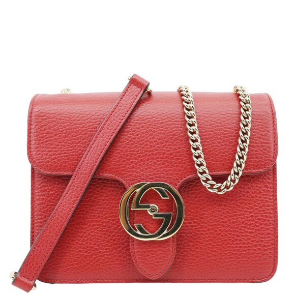 Gucci  Interlocking GG Small Dollar Calfskin Leather Crossbody Bag Red - Picture 1 of 15